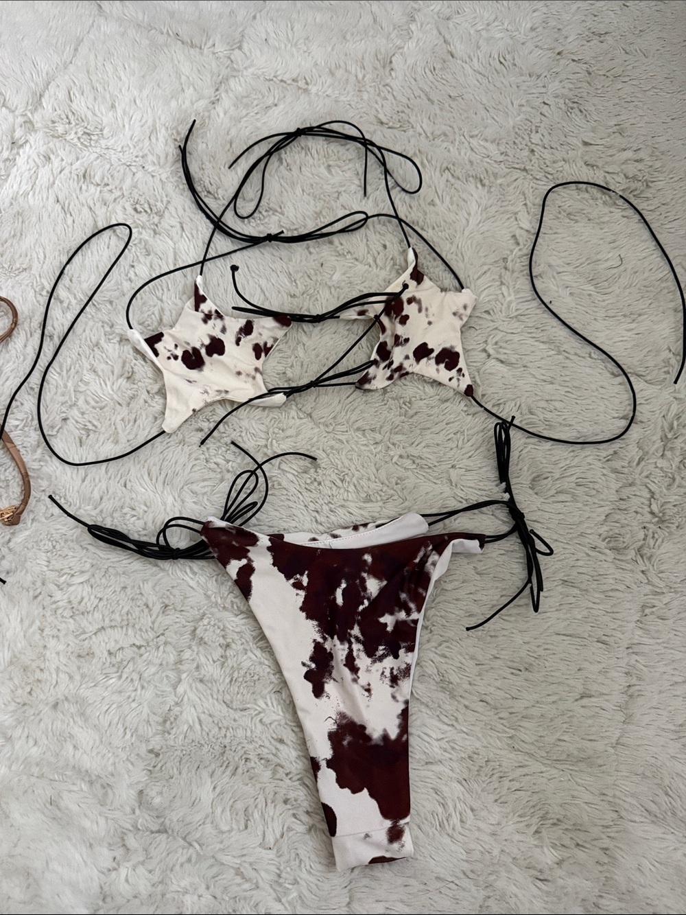 Fashion Nova White & Brown Cow-Print Tie String Bikini